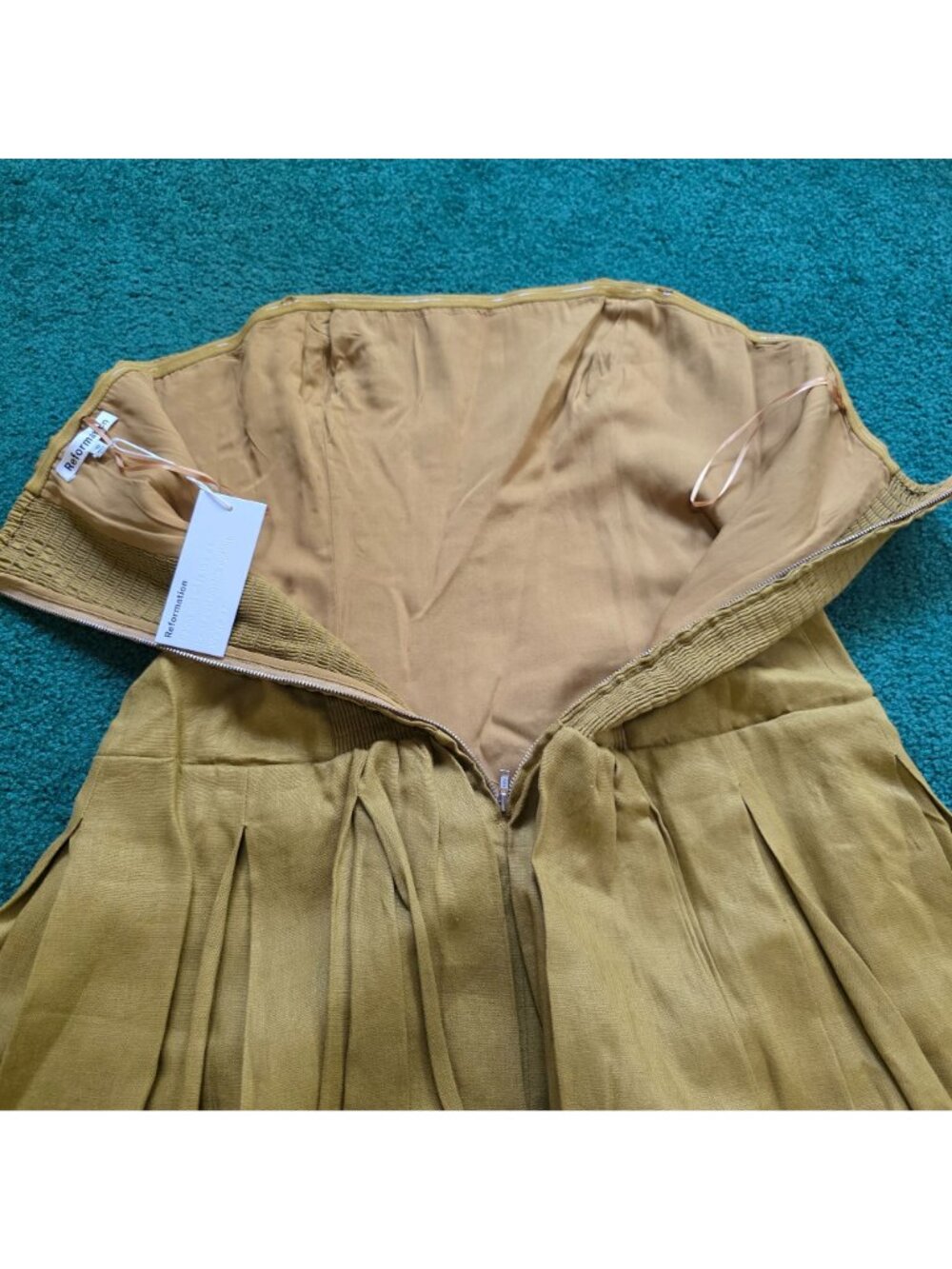 Reformation Isabeli Linen Strapless Mini Dress Sz 10 Ginger Sustainable NWT - Picture 4 of 13